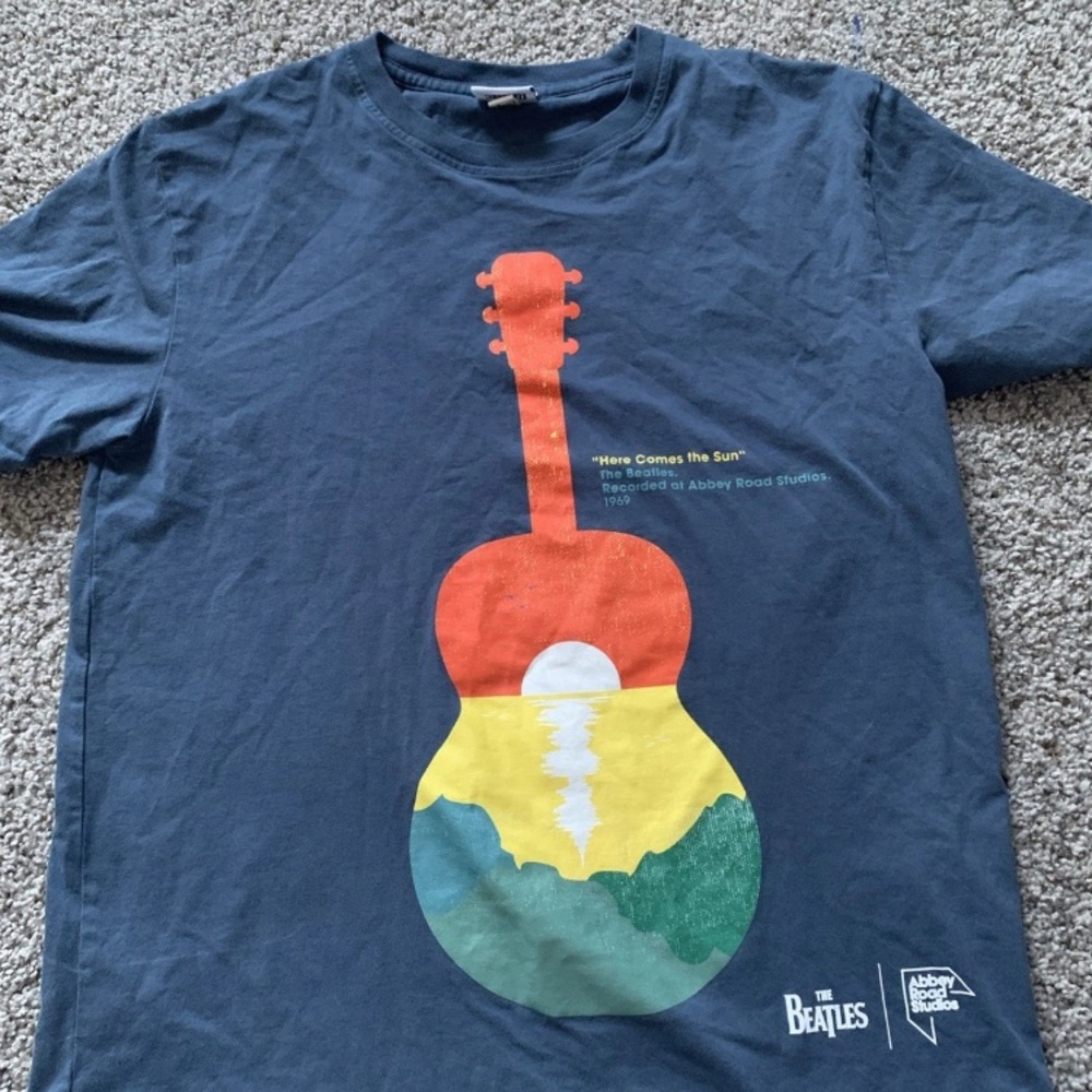 The Beatles Navy Tag Collar Tee with Black Abbey Road Studios Print